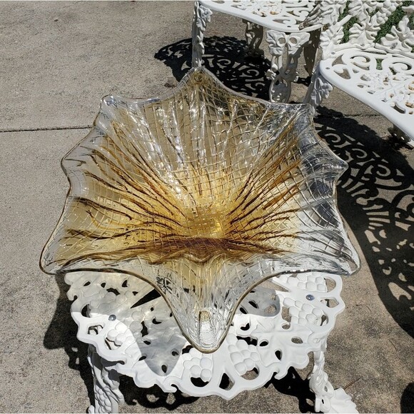 Large Centerpiece Statement Piece Amber Gold and Clear Glass - Picture 6 of 16